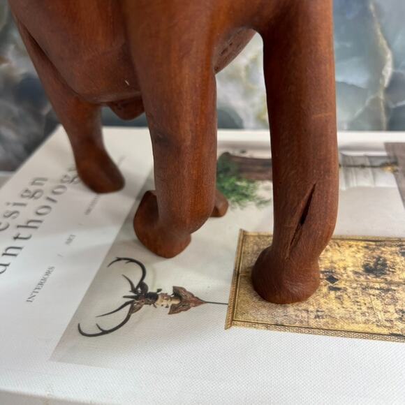 Hand Carved Wooden Elephant Figurine 10" Tall Decorative Sculpture - Picture 5 of 9